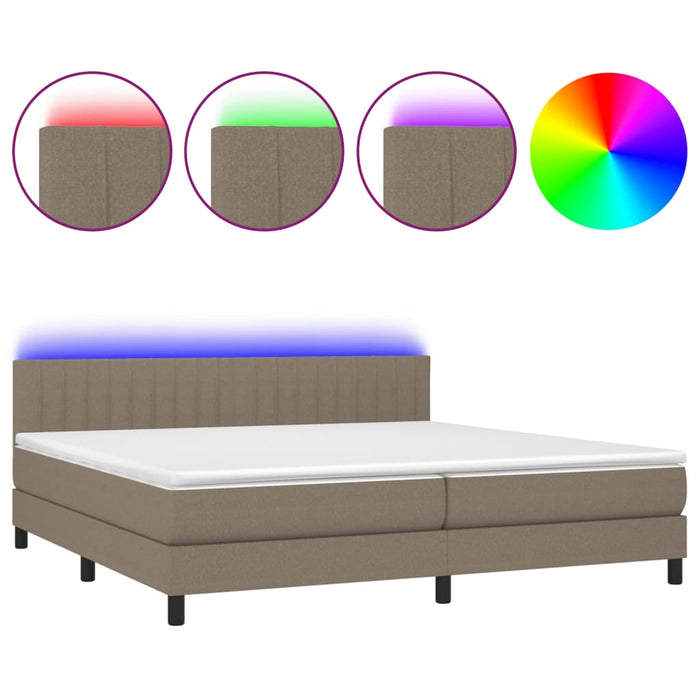 Letto a Molle Materasso e LED tortora 200x200cm in Tessuto 3133345