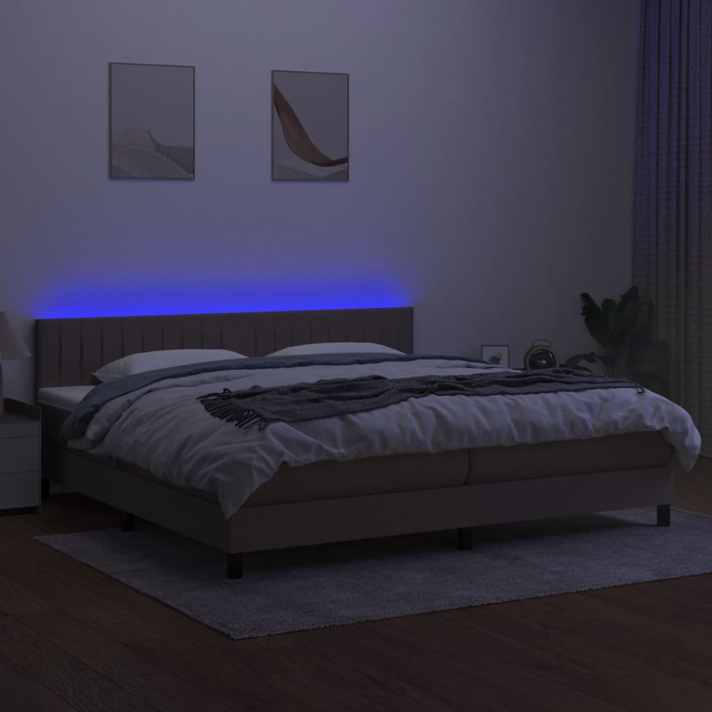 Letto a Molle Materasso e LED tortora 200x200cm in Tessuto 3133345