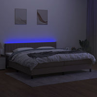 Letto a Molle Materasso e LED tortora 200x200cm in Tessuto 3133345