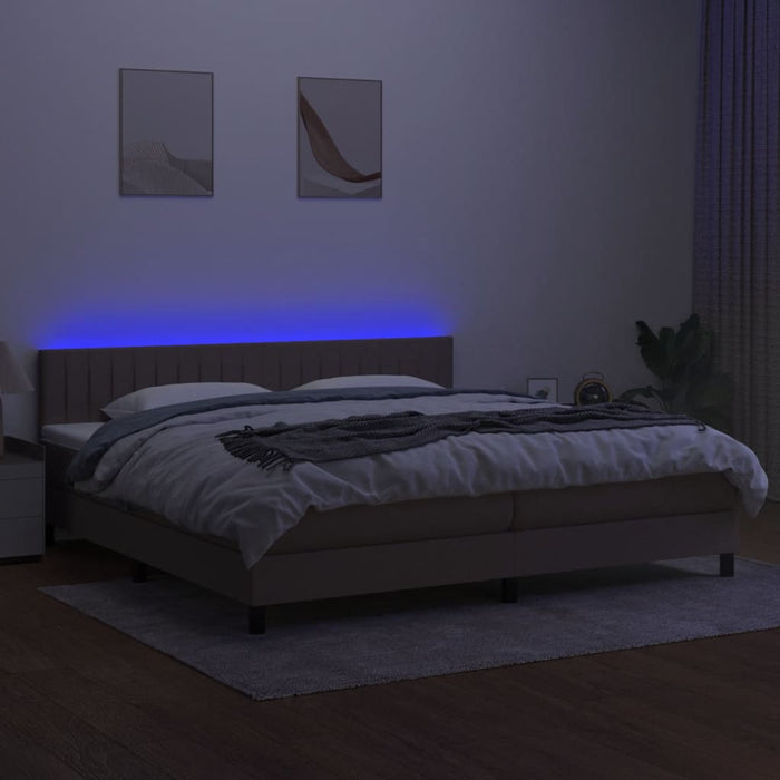 Letto a Molle Materasso e LED tortora 200x200cm in Tessuto 3133345