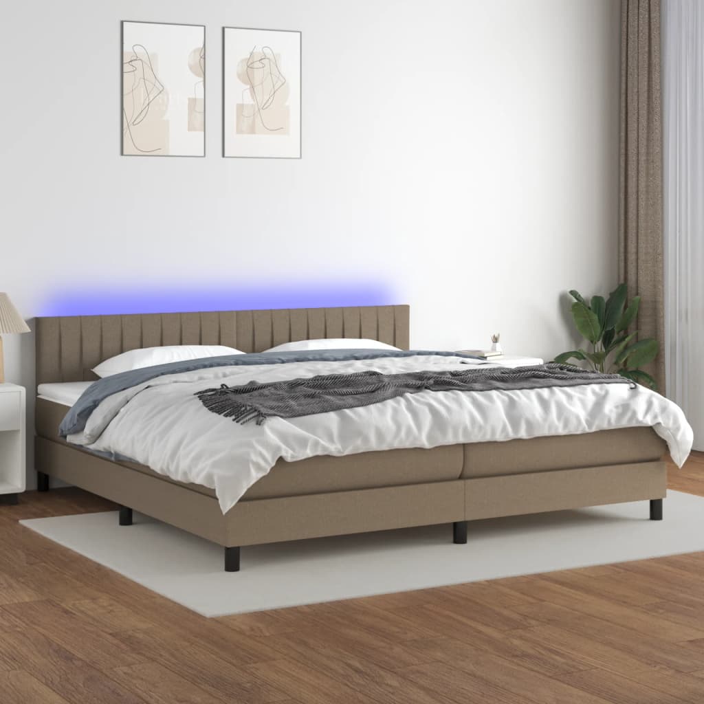 Letto a Molle Materasso e LED tortora 200x200cm in Tessuto 3133345