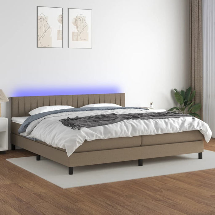 Letto a Molle Materasso e LED tortora 200x200cm in Tessuto 3133345