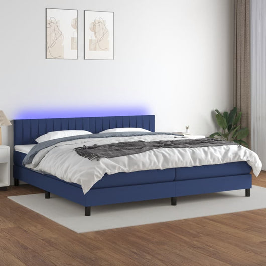 Letto a Molle Materasso e LED Blu 200x200cm in Tessuto 3133347