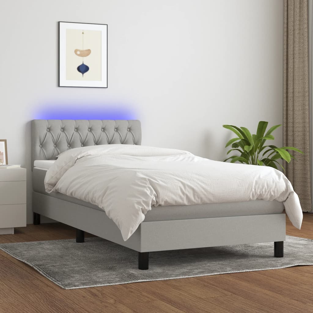 Letto a Molle Materasso e LED Grigio Chiaro 90x190 cm Tessuto 3133357