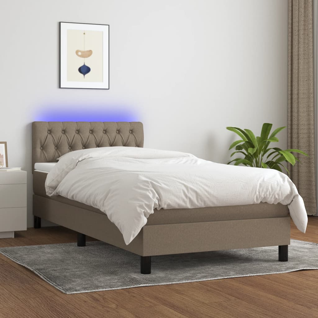 Letto a Molle con Materasso e LED Tortora 90x190 cm in Tessuto cod mxl 33409