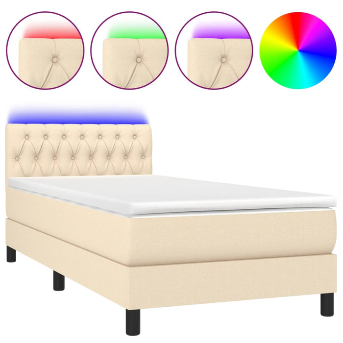 Letto a Molle con Materasso e LED-Struttura Letto con Materasso Crema 90x190 cm in Tessuto 334442