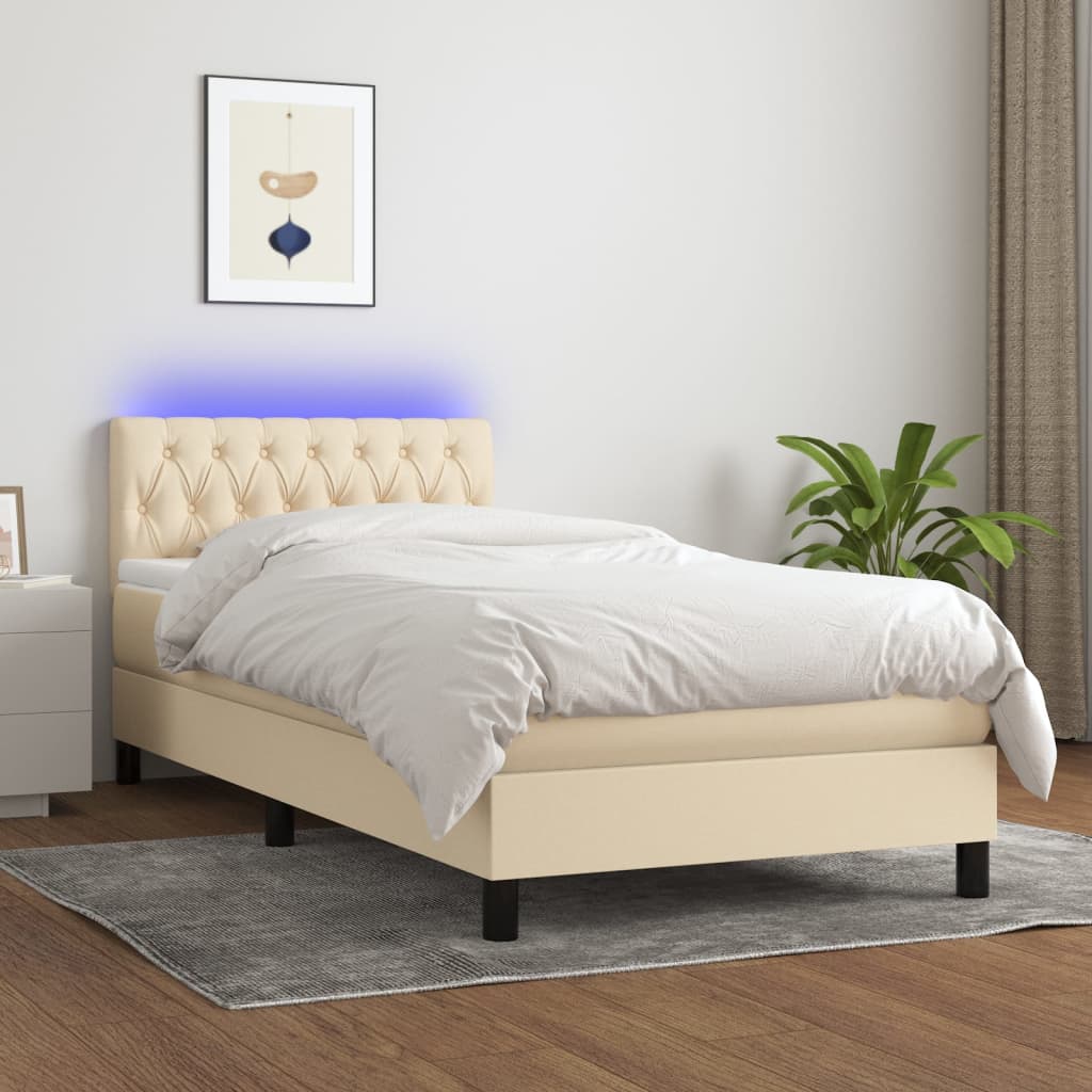 Letto a Molle con Materasso e LED-Struttura Letto con Materasso Crema 90x190 cm in Tessuto 334442