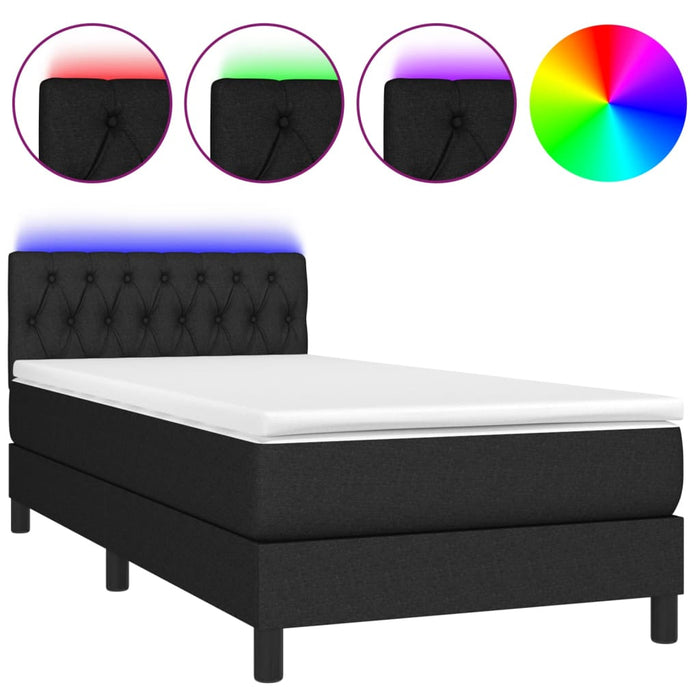 Letto a Molle con Materasso e LED Nero 90x200 cm in Tessuto 3133367