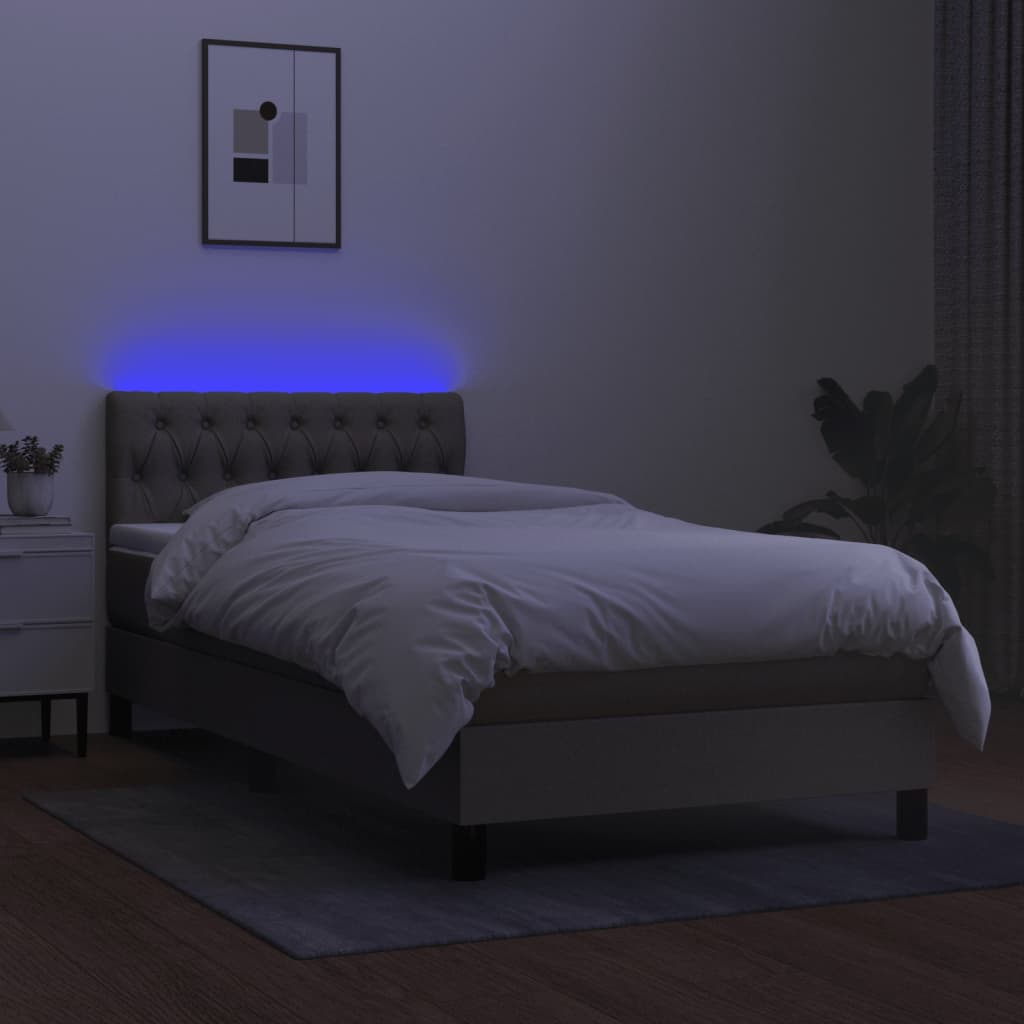 Letto a Molle con Materasso e LED Tortora 90x200 cm in Tessuto cod mxl 42899