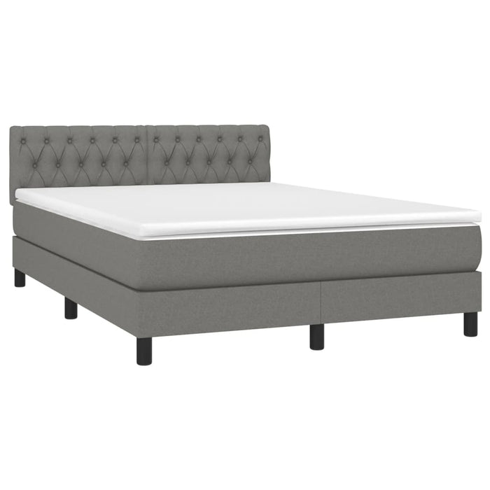 Letto a Molle Materasso e LED Grigio Scuro 140x200cm in Tessuto 3133398