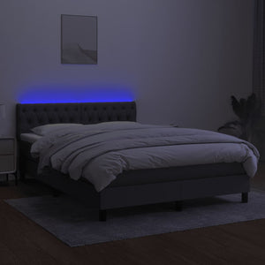Letto a Molle Materasso e LED Grigio Scuro 140x200cm in Tessuto 3133398