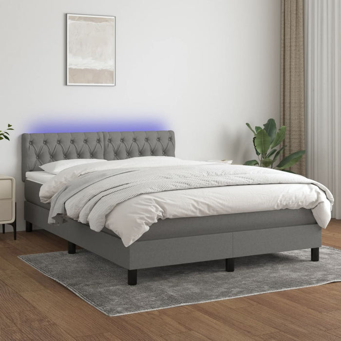 Letto a Molle Materasso e LED Grigio Scuro 140x200cm in Tessuto 3133398