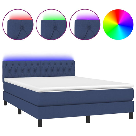 Letto a Molle con Materasso e LED Blu 140x200 cm in Tessuto 3133403