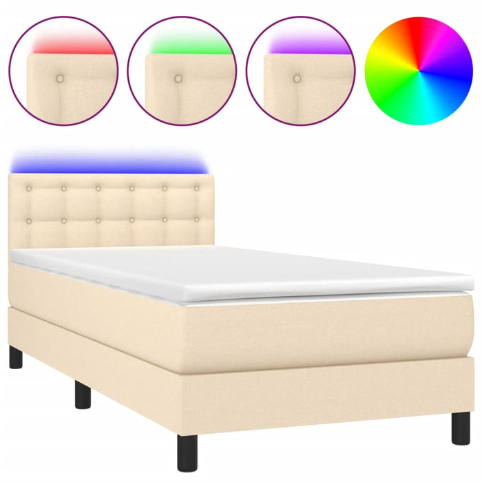 Letto a Molle con Materasso e LED-Struttura Letto con Materasso Crema 90x190 cm in Tessuto 396165