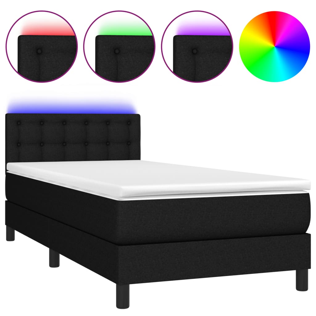 Letto a Molle con Materasso e LED-Struttura Letto con Materasso Nero 90x200 cm in Tessuto 184209