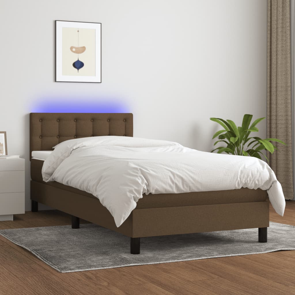 Letto a Molle Materasso e LED Marrone Scuro 90x200cm in Tessuto cod mxl 77965