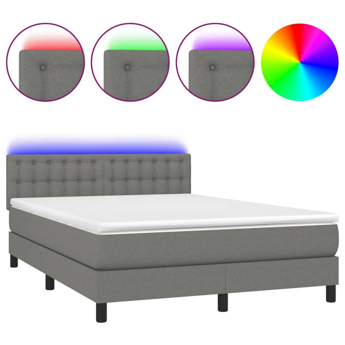 Letto a Molle Materasso e LED Grigio Scuro 140x190cm in Tessutocod mxl 74805