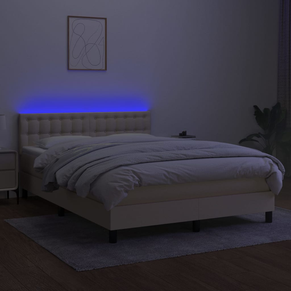 Letto a Molle con Materasso e LED Crema 140x200 cm in Tessuto 3133482
