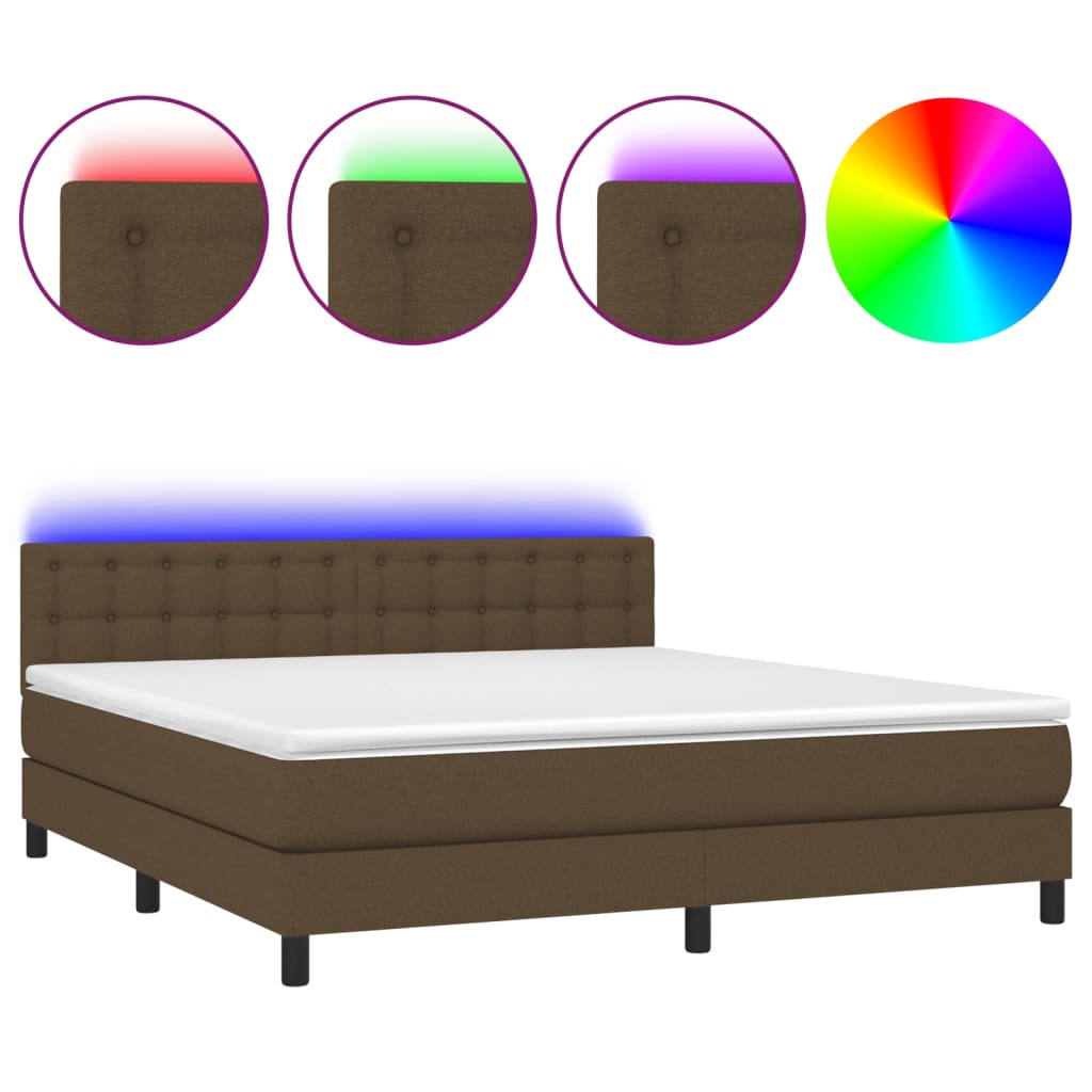 Letto a Molle Materasso e LED Marrone Scuro 160x200 cm Tessuto 3133488