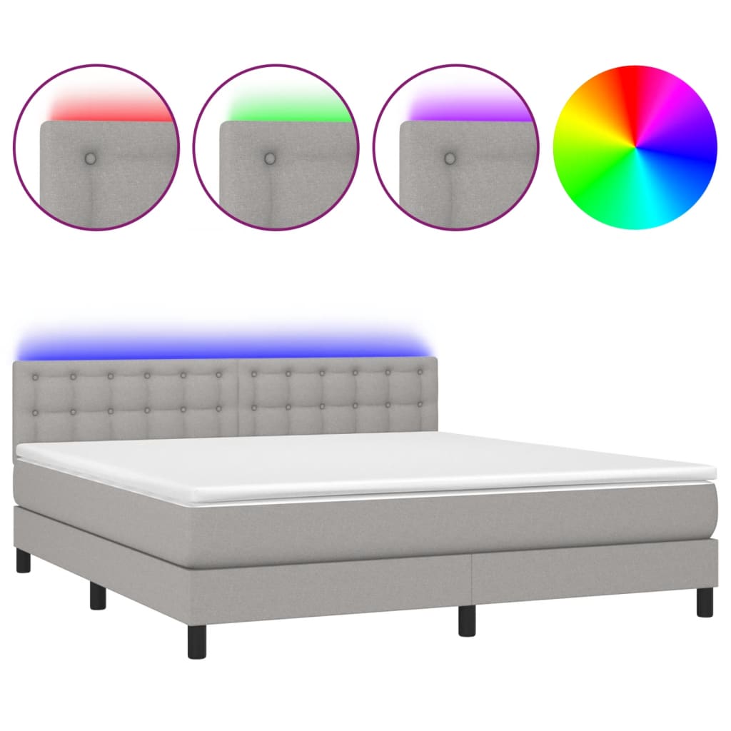 Letto a Molle Materasso e LED Grigio Chiaro 180x200 cm Tessuto 3133493