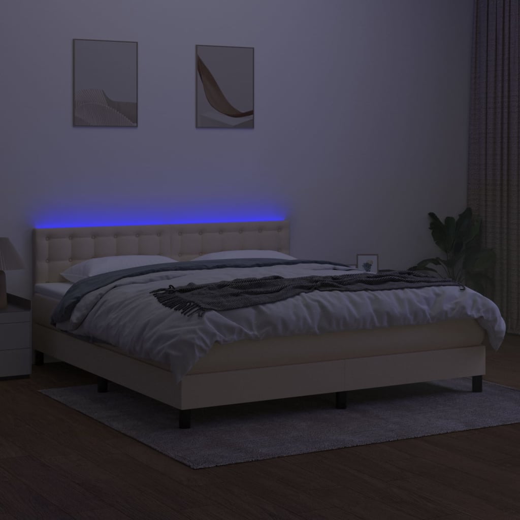 Letto a Molle con Materasso e LED Crema 180x200 cm in Tessuto cod mxl 61030