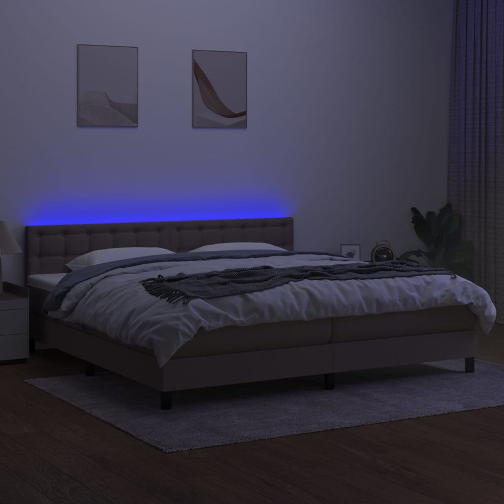 Letto a Molle Materasso e LED tortora 200x200cm in Tessuto cod mxl 63302