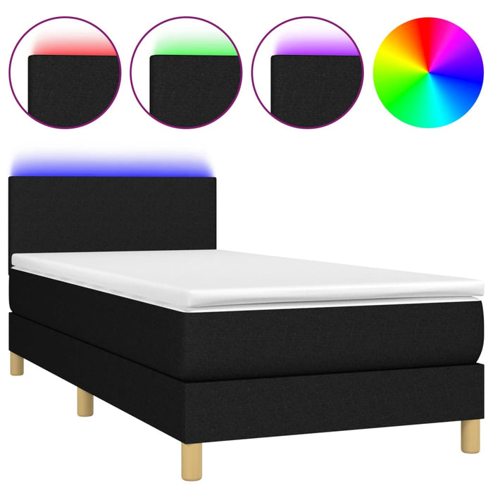 Letto a Molle con Materasso e LED-Struttura Letto con Materasso Nero 100x200 cm in Tessuto 525143