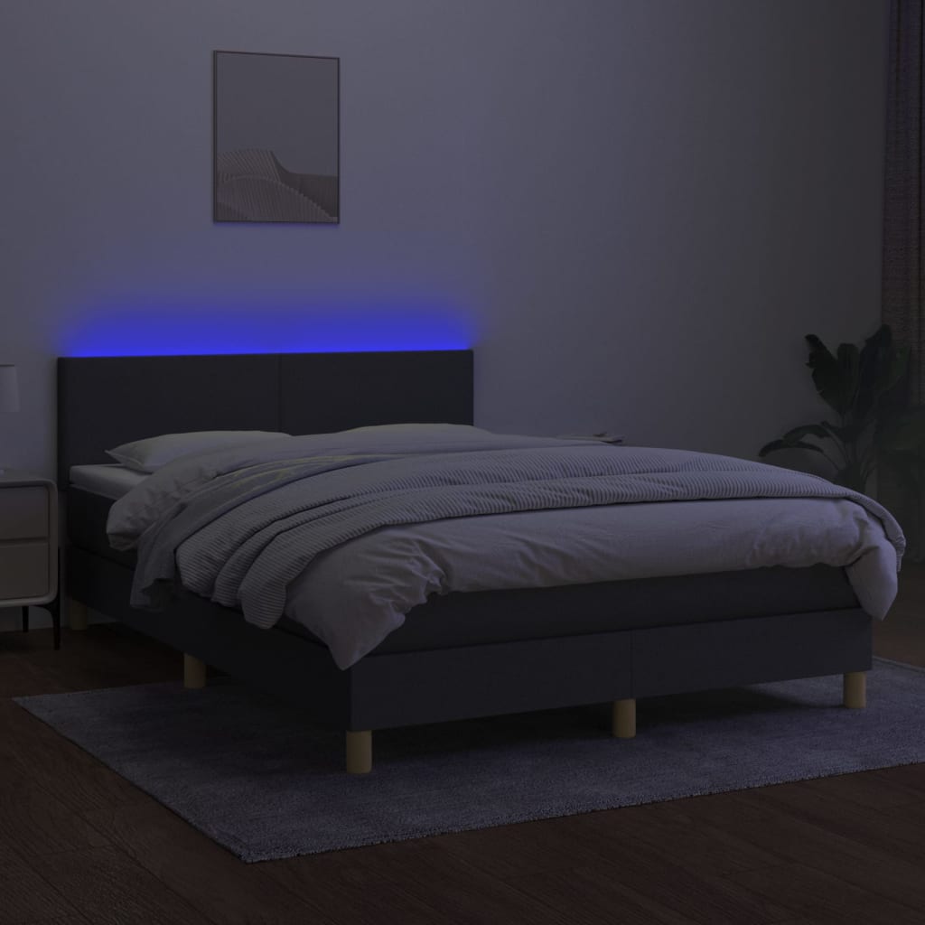 Letto a Molle Materasso e LED Grigio Scuro 140x200cm in Tessuto cod mxl 64595