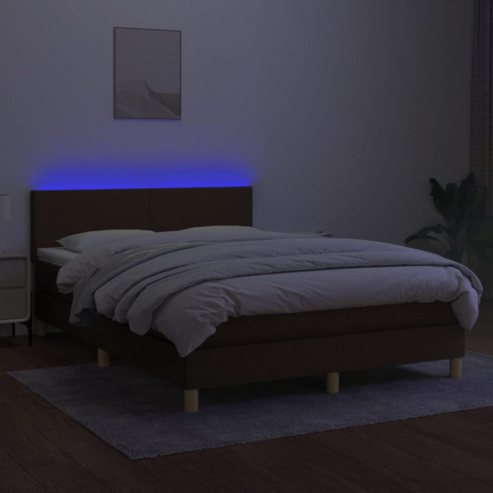 Letto a Molle Materasso e LED Marrone Scuro 140x200 cm Tessuto cod mxl 61453