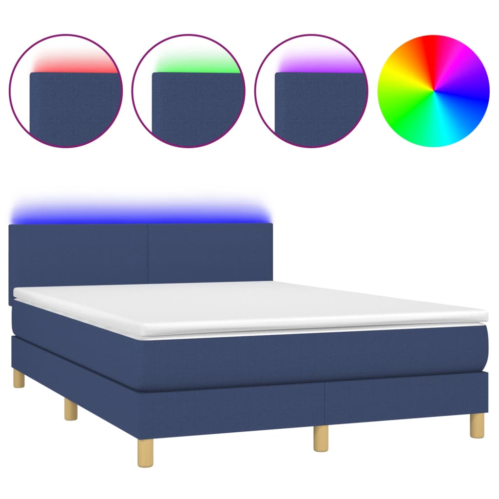 Letto a Molle con Materasso e LED Blu 140x200 cm in Tessuto 3133563