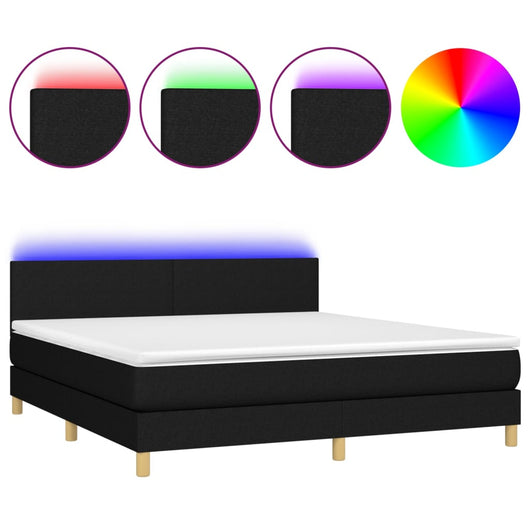 Letto a Molle con Materasso e LED Nero 160x200 cm in Tessuto cod mxl 73260