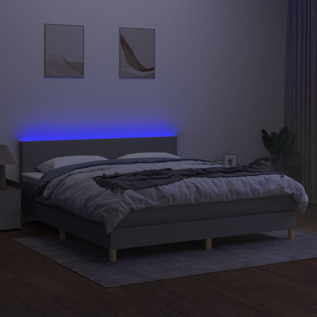 Letto a Molle Materasso e LED Grigio Chiaro 180x200 cm Tessuto 3133573