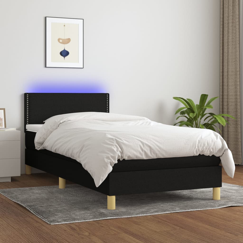 Letto a Molle con Materasso e LED-Struttura Letto con Materasso Nero 90x200 cm in Tessuto 259112