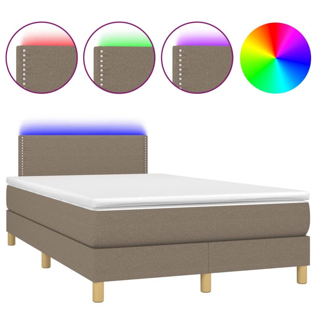 Letto a Molle con Materasso e LED Tortora 120x200cm in Tessuto 3133625