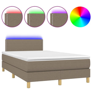 Letto a Molle con Materasso e LED Tortora 120x200cm in Tessuto 3133625