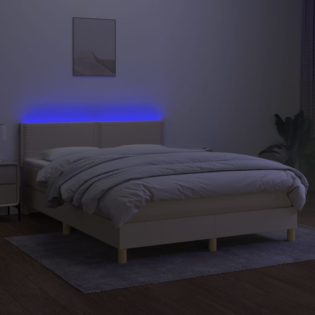 Letto a Molle con Materasso e LED Crema 140x190 cm in Tessuto 3133634