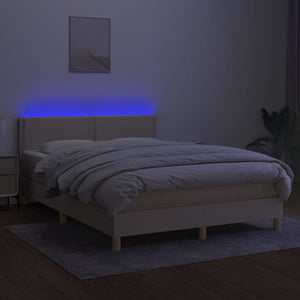 Letto a Molle con Materasso e LED Crema 140x190 cm in Tessuto 3133634