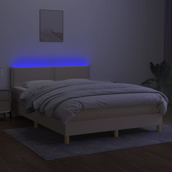 Letto a Molle con Materasso e LED Crema 140x190 cm in Tessuto 3133634