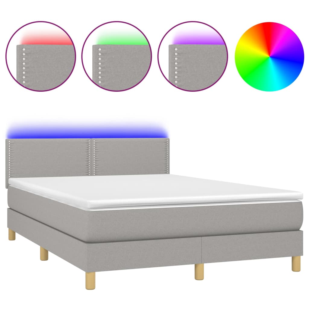 Letto a Molle Materasso e LED Grigio Chiaro 140x200 cm Tessuto 3133637