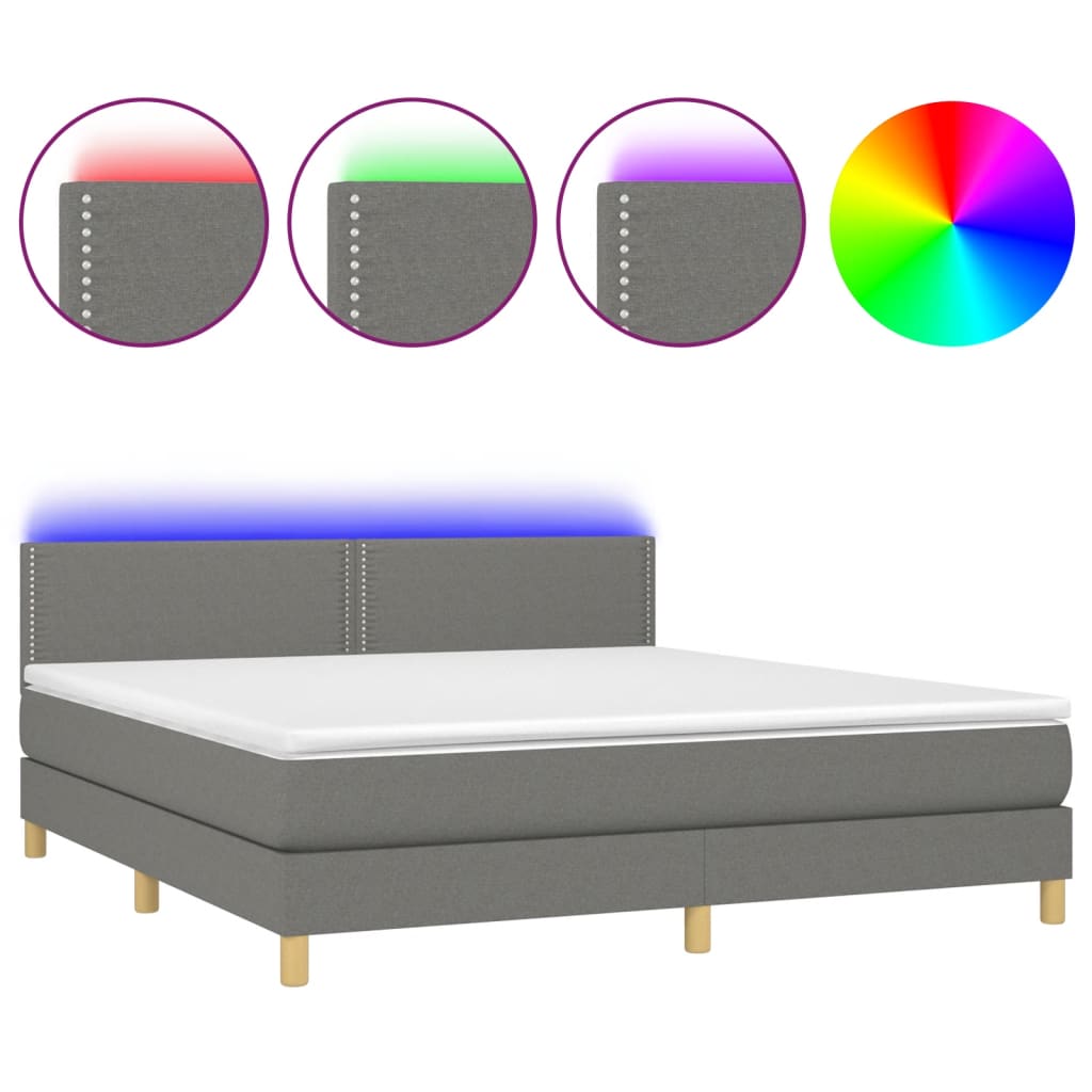 Letto a Molle Materasso e LED Grigio Scuro 160x200cm in Tessutocod mxl 74816