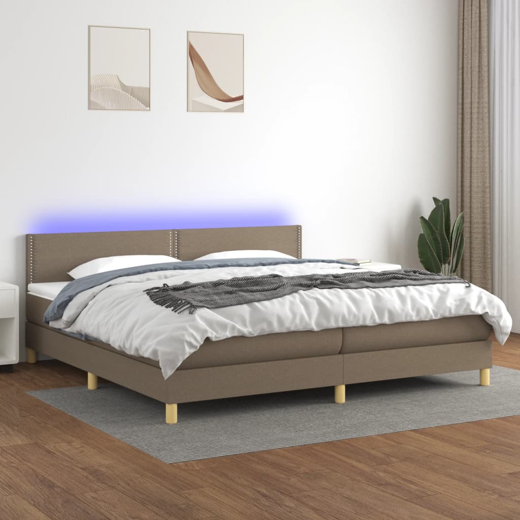 Letto a Molle Materasso e LED tortora 200x200cm in Tessuto 3133665