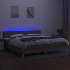 Letto a Molle Materasso e LED tortora 200x200cm in Tessuto 3133665
