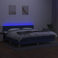 Letto a Molle Materasso e LED Blu 200x200cm in Tessuto 3133667