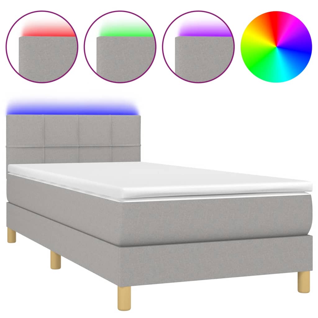 Letto a Molle Materasso e LED Grigio Chiaro 80x200 cm Tessuto 3133669