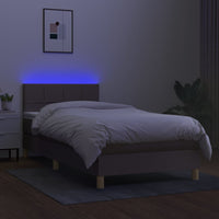 Letto a Molle con Materasso e LED Tortora 80x200 cm in Tessuto 3133673