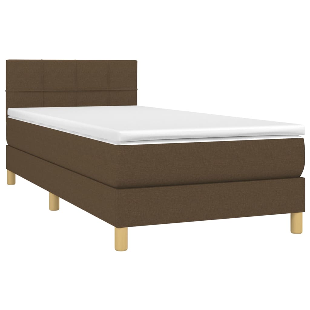 Letto a Molle Materasso e LED Marrone Scuro 90x190cm in Tessuto 3133680