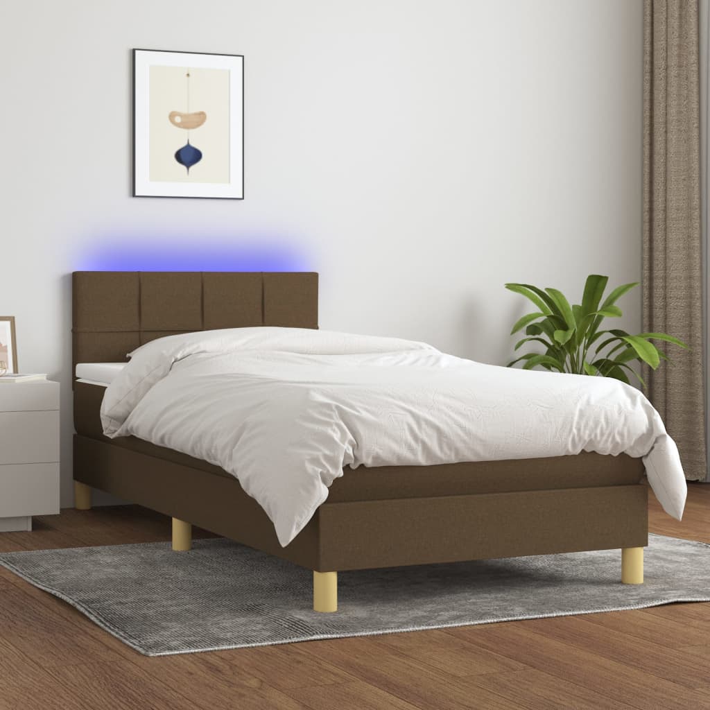 Letto a Molle Materasso e LED Marrone Scuro 90x190cm in Tessuto cod mxl 62563