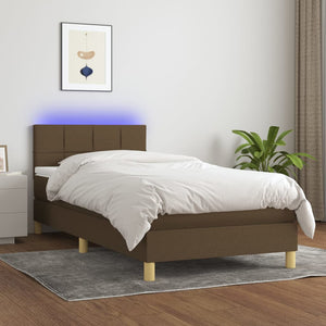 Letto a Molle Materasso e LED Marrone Scuro 90x190cm in Tessuto cod mxl 62563