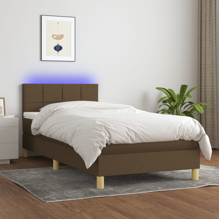 Letto a Molle Materasso e LED Marrone Scuro 90x190cm in Tessuto cod mxl 62563