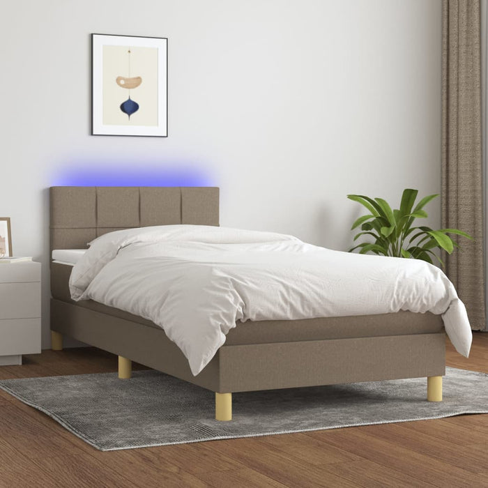 Letto a Molle con Materasso e LED Tortora 90x200 cm in Tessuto 3133689